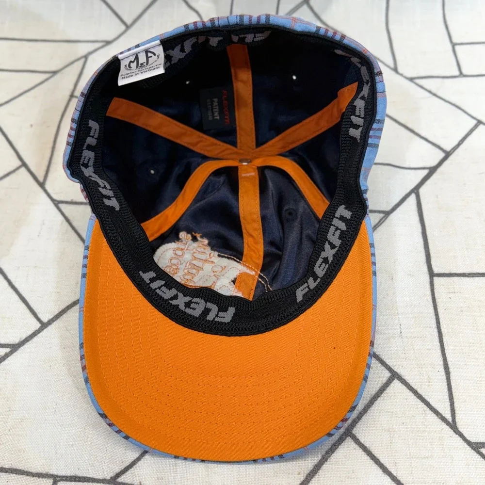 Justin Boots Baseball Cap S/M Blue‎ Plaid Flexfit M&F Western Hat 1598013-S/M